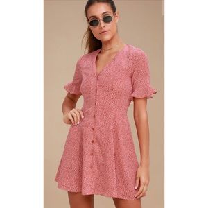 Lulus Castana Rust Red Print Button-Up Dress